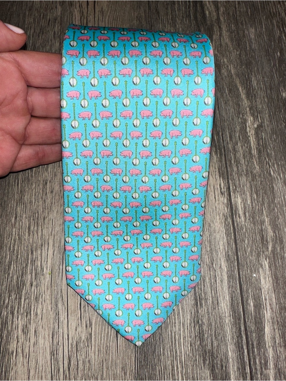 Peter-Blair Pig Pickin Novelty Necktie Blue Pink Pig & Banjo Silk Tie